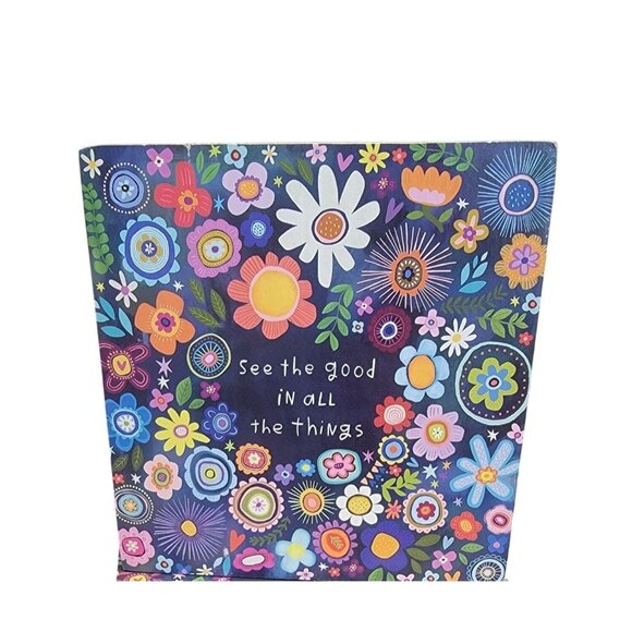 Colorful Wooden Block Decor With Floral Design & Motivational Quote By Primitive - Picture 1 of 4